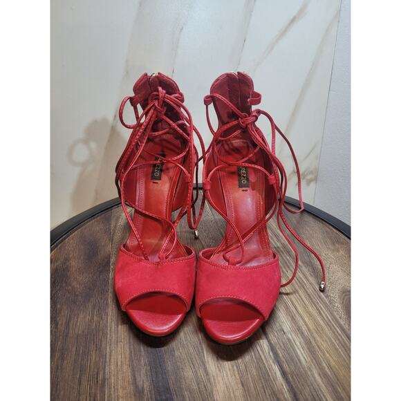 Arezzo Brazil Point Suede Strapy High Heel Shoe Red US 7.5 EU38 BRA36 - Picture 1 of 7